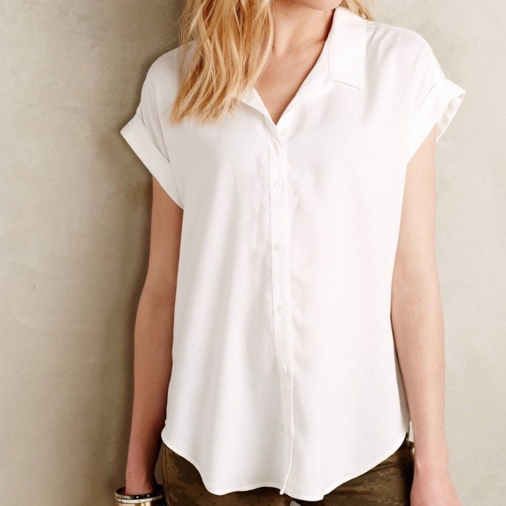 CLOTH & STONE White Celestine Shirt Capped Sleeve